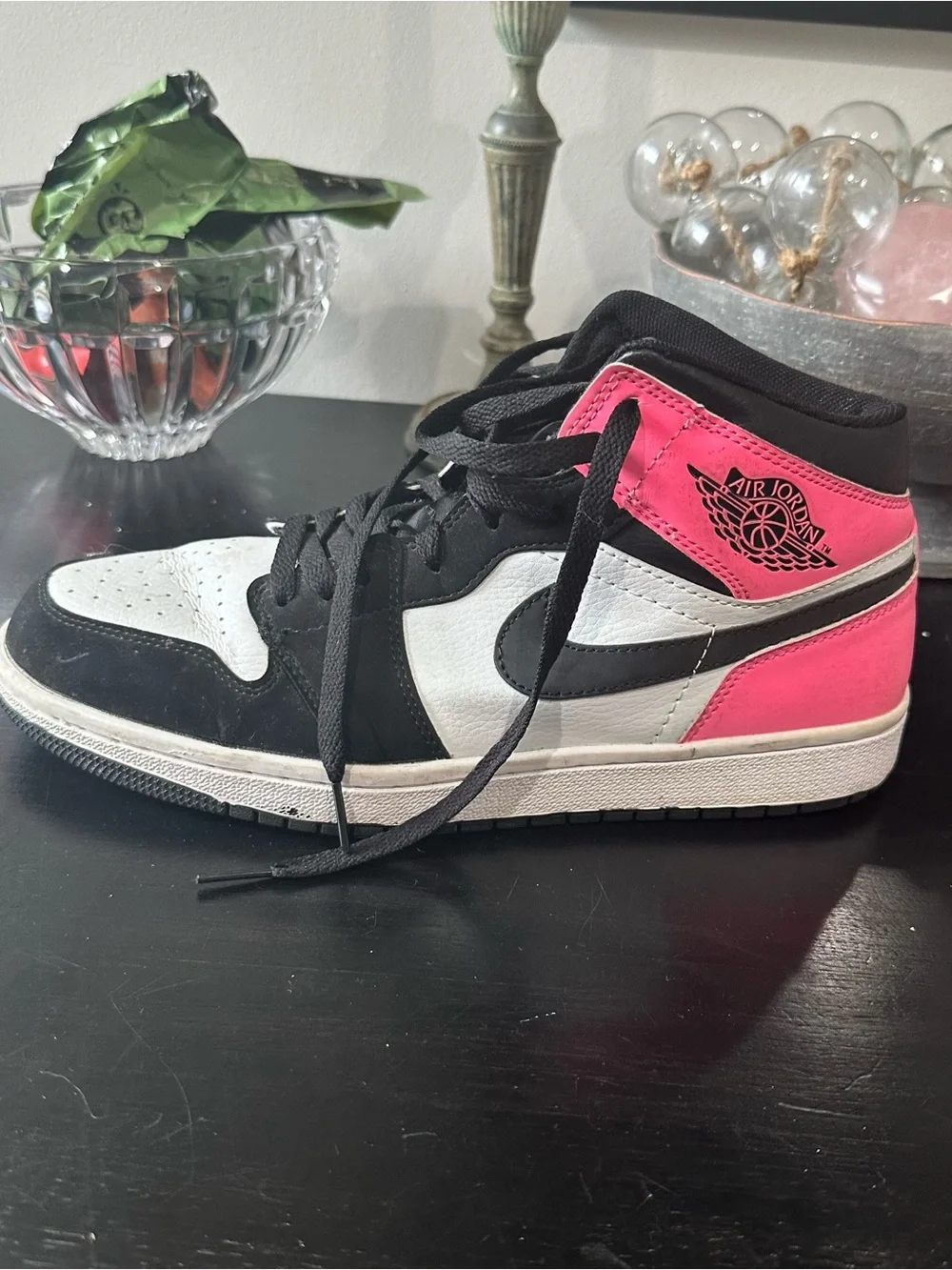Jordan Women's High-Top Sneakers in White, Black & Pink